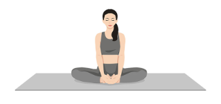 Bound Angle Pose, Beautiful girl practice Baddha Konasana. Young attractive woman practicing yoga exercise. working out, black wearing sportswear, grey pants and top, indoor full length, calmness and relax.