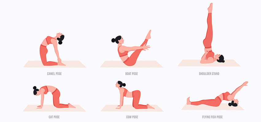 6 yoga poses for thyroid concept Royalty Free Vector Image