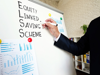 Businessman shows ELSS Funds Equity Linked Saving Scheme.
