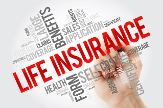 LIFE Insurance word cloud with marker, concept background