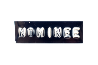 Embossed letter in word nominee on black banner with white background