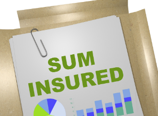 3D illustration of "SUM INSURED" title on business document