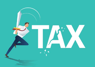 business man using sword cut tax, business concept of reducing and lowering taxes 