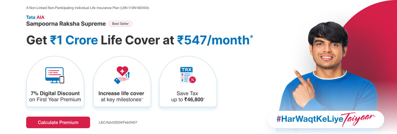Tata AIA SRS Vitality Protect - 1 Crore Life Insurance at Rs. 520/Month